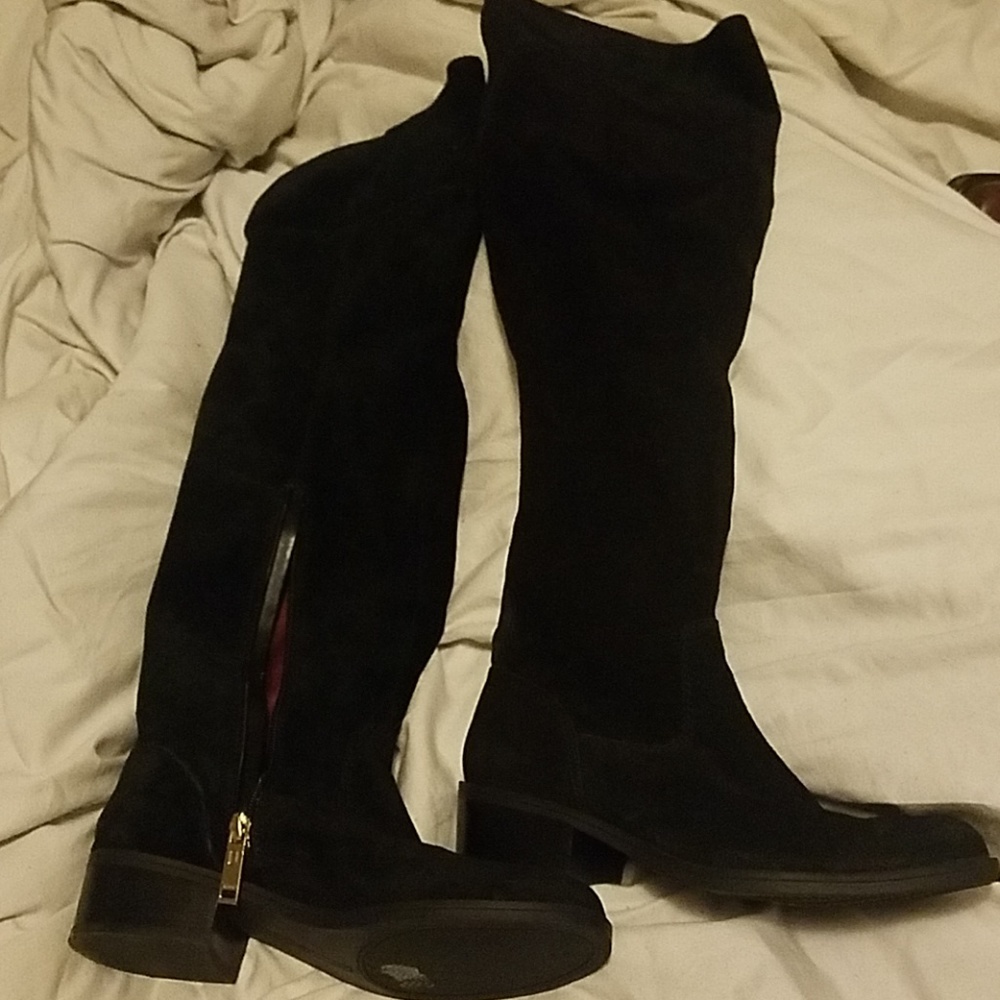 women's tall black Tommy Hilfiger high suede boots